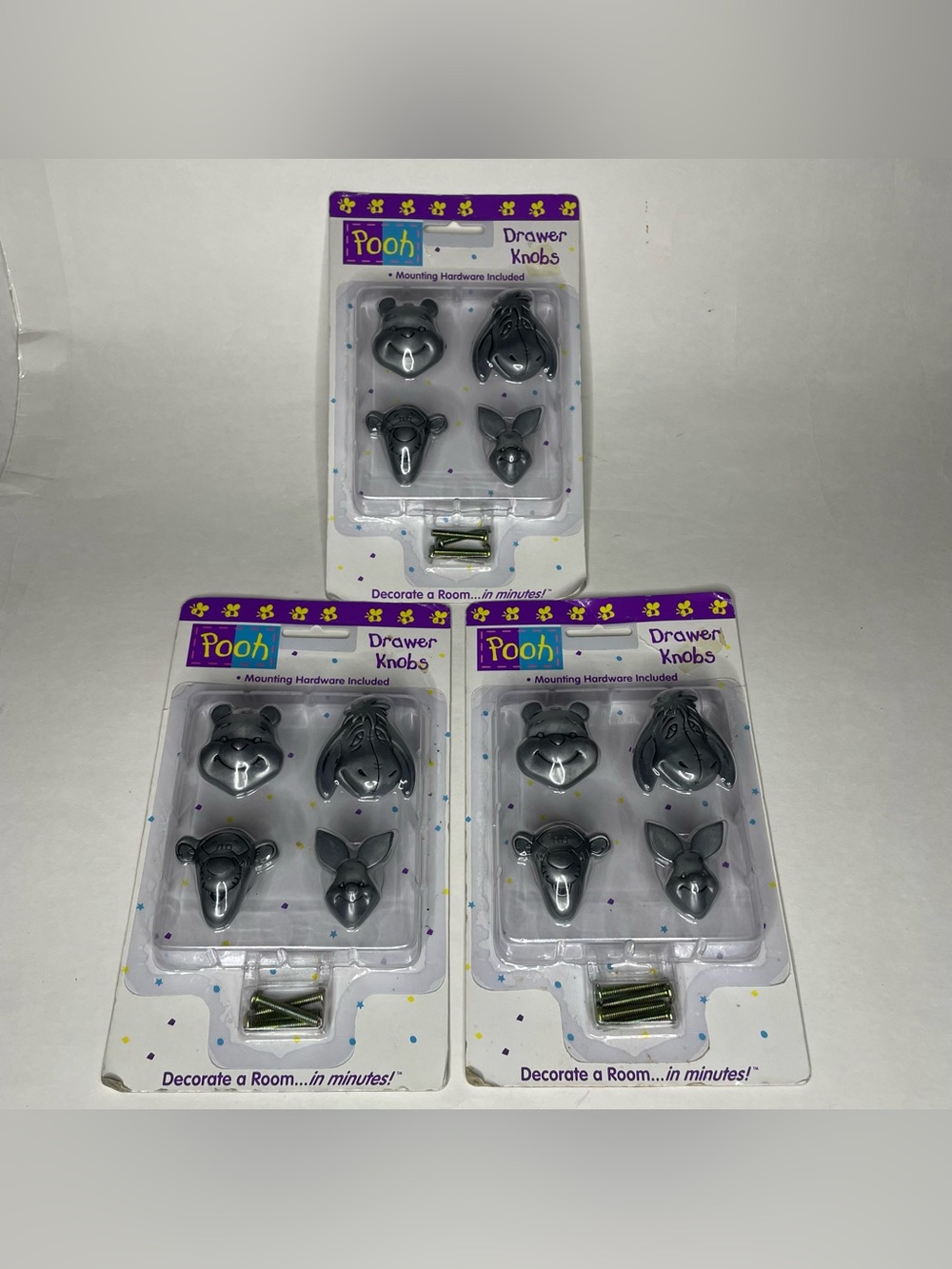 VTG New Genuine Disney Brass Pull Knobs Drawer Closet Winnie The Pooh Tigger x3